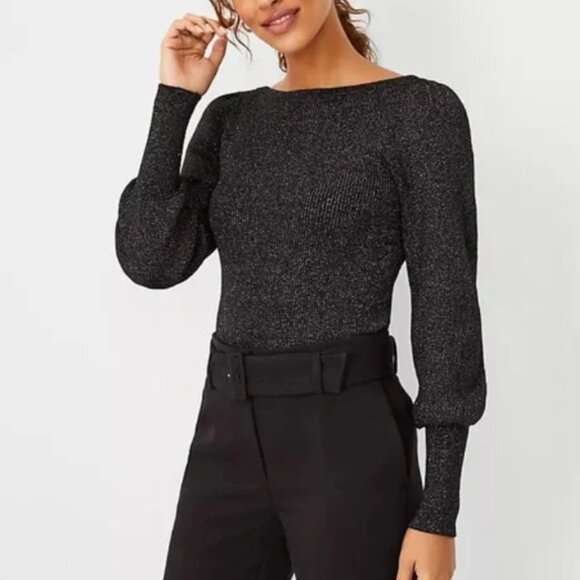 Ann Taylor Sweaters - NWOT Ann Taylor Black Shimmer Balloon Sleeved Sweater Size S